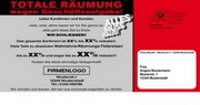 e-pm Mailingaktion - Artikel-Nr. 816113 Totale Räumung - Mailing individuelle Maxikarte Räumungsverkauf